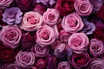 A composition of roses in rich tones of purple and magenta on a pastel lilac background, providing an ideal canvas for text design.