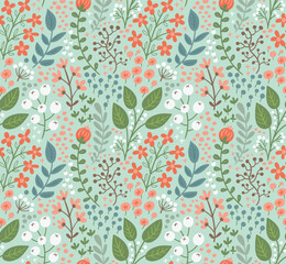 Floral Seamless pattern flower garden with small buds - 734074397