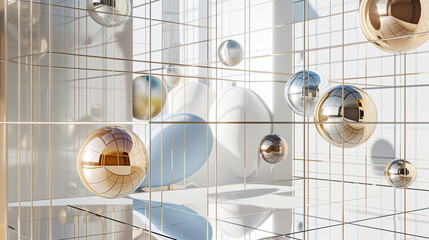 Modern Aesthetic: Reflective Spheres in Abstract Geometric Space