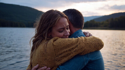Fototapeta premium emotional hug expresses deep love and attraction