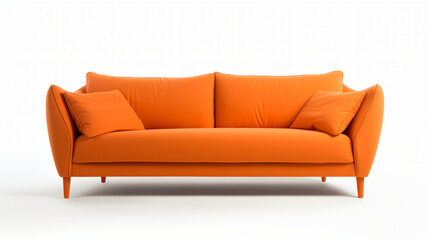 Modern orange textile sofa on isolated white back.