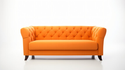 Modern orange textile sofa on isolated white back.