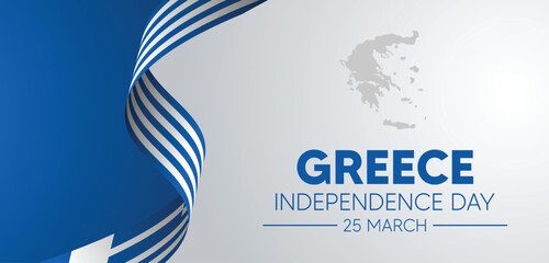 Greece Independence Day 25 March flag ribbon vector poster