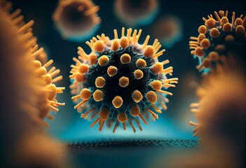 Microscopic View of Monkeypox Virus. Viral Disease concept with Copy-Space. Generative AI