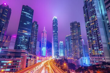 Fototapeta na wymiar Nighttime city future vision, neon and skyscrapers, urban growth and tech