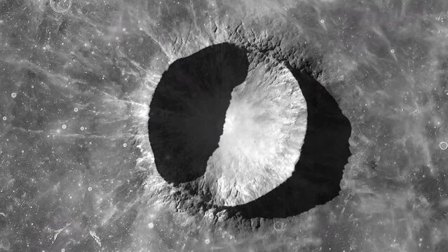 Lunar Crater Background, the Camera Slowly Flies Away From the Moon Crater with Moving Shadow, Beautiful Realistic 3D Animation, Moon texture provided by NASA, 4K 3840x2160