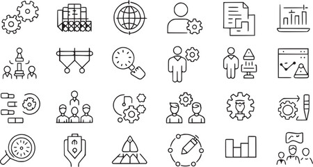 Digital project management icons set vector collection. 