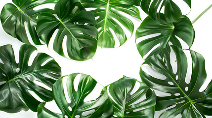green monstera leaves with space in the middle in the - obrazy, fototapety, plakaty