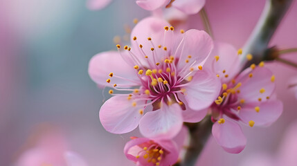 Soft Pink Cherry Blossom Close-Up with Blurred Background