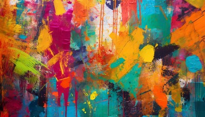 Abstract paint backdrop with vibrant colors and shapes. Colorful contemporary art