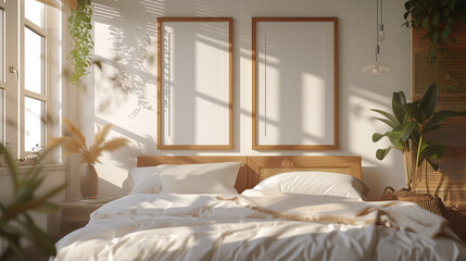 Sunny Bedroom Interior with Unmade Bed and Modern Decor