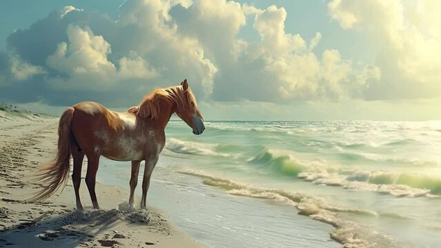 footage of a horse on the beach