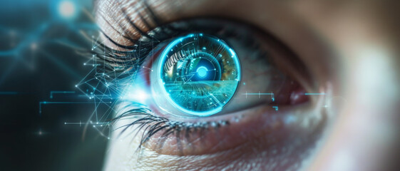 Human eye with cybernetic augmentation, a vision of futuristic biotechnology