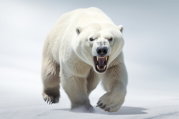 Fototapeta premium Polar Bear Charging on a White Background. Beautiful bear portrait