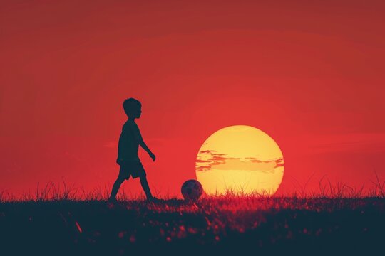 minimalist design background kide have fun with soccer.