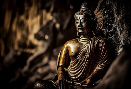 The golden buddha statue at Wat Tham Seua (Tiger Cave Temple) Krabi, Thailand. Generative AI