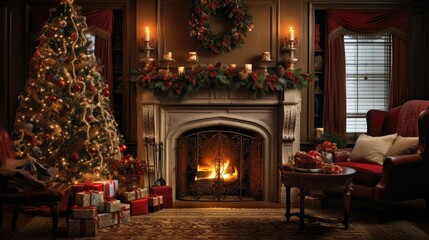 Fototapeta na wymiar fireplace livingroom holiday
