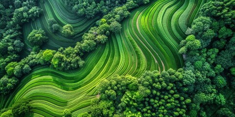 flat top down view from drone to agricultural field