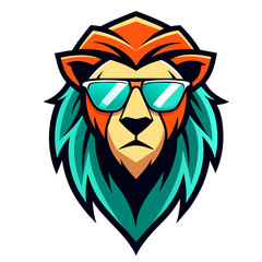 Lion wearing sunglass, logo. isolated