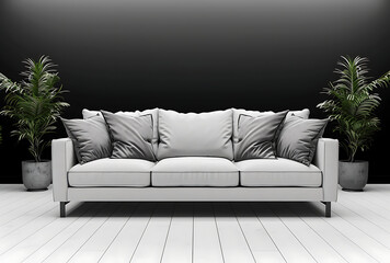 light grey couch against a white background in the st - obrazy, fototapety, plakaty