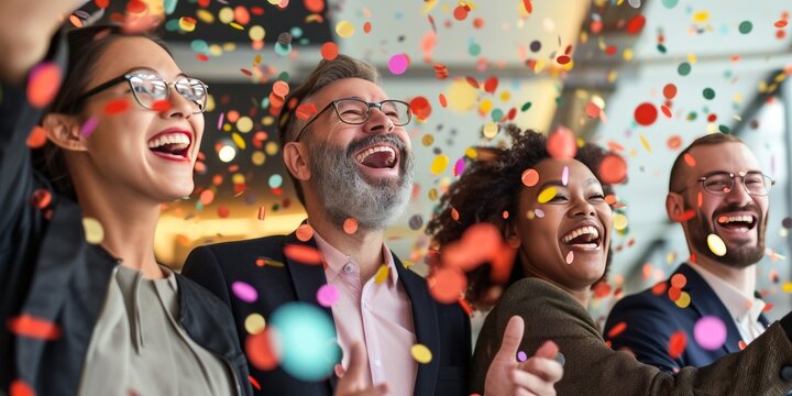 Happy Diverse Employees Team Celebrating Success