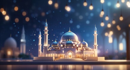 Fototapeta na wymiar Beautiful shiny mosque and ramadan islamic culture icon