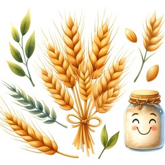 watercolor illustration of wheat ears, wheat