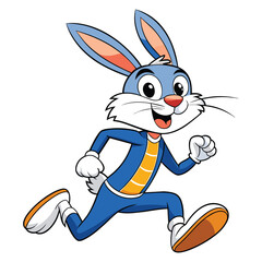 cartoon funny rabbit running on white