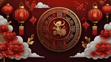 Chinese new year festive background with red decoration