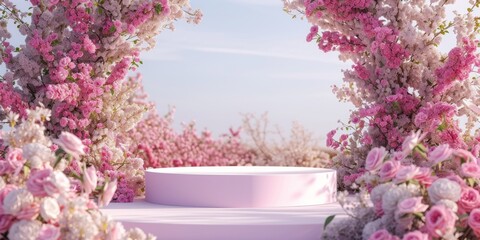 Fototapeta na wymiar Podium Background with Flower Rose Product