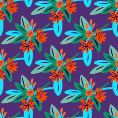 Seamless pattern  with flowers in doodle style. Vector illustration.