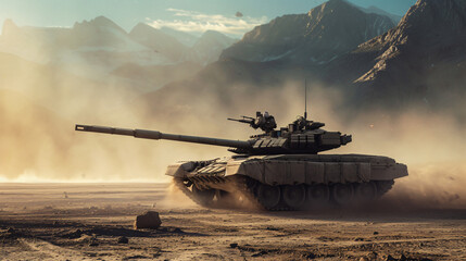Military or army tank ready to attack moving over. - obrazy, fototapety, plakaty