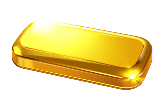 3d shiny yellow sign illustration. Gold rectangle button with frame. Button concept isolated on transparent background PNG