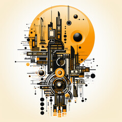Abstract Urban Skyline and Technological Elements Illustration

