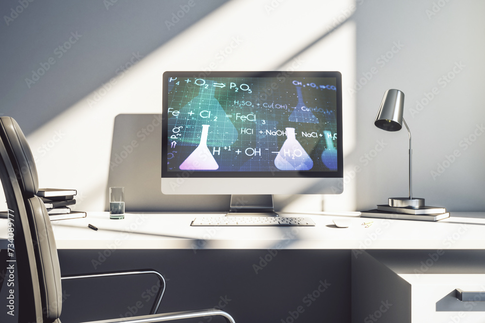Aufkleber modern computer monitor with creative chemistry concept, research and development concept. 3d render