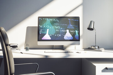 Naklejka premium Modern computer monitor with creative chemistry concept, research and development concept. 3D Rendering