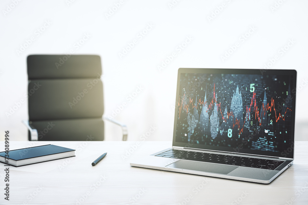 Poster computer monitor with abstract financial graph, finance and trading concept. 3d rendering