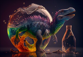 Un œuf de dinosaure fait de liquides colorés. Idéal pour les affiches, les papiers peints. Generative AI