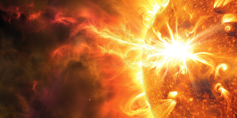Fiery cosmic phenomenon with intense light and energy exploding in space.
