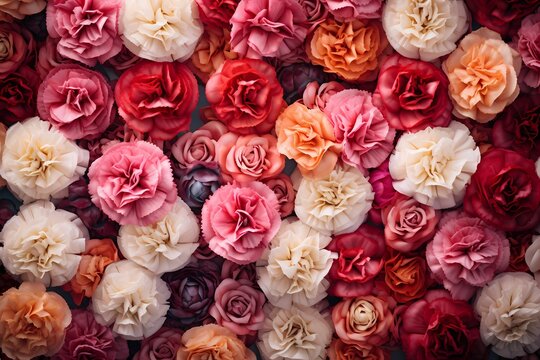 Top view of a bed of carnations, the varied hues providing a visually appealing background for your words. © Kanwal