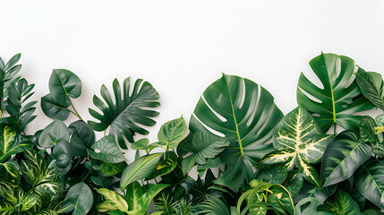 tropical leaf border on white background copy space i - obrazy, fototapety, plakaty