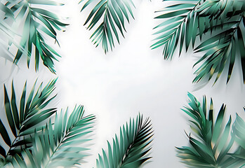 tropical leaves on a white background in the style of - obrazy, fototapety, plakaty