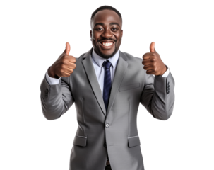 Happy African American businessman, cut out, isolated on transparent background