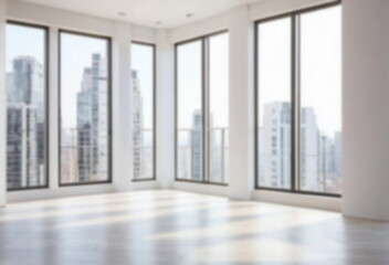 Fototapeta premium Empty white room with big windows .Copy space. Template
