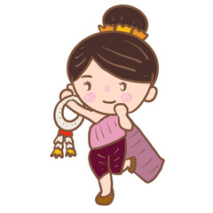 Songkran festival people cartoon drawing 