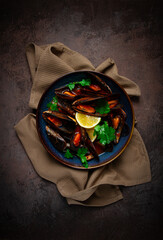 mussels in tomato sauce, homemade, no people,