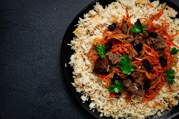 Kabuli pulao, pilaf, the national dish of Afghanistan, rice with meat , homemade, no people,