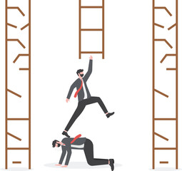 Businessman coworker support his colleague reaching to climb ladder of success. teamwork collaboration concept

