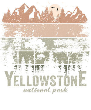 US National Park Retro Illustration Vintage Mountains Hiking Outdoor Nature