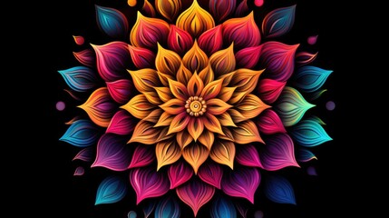 colorful mandala on black background 